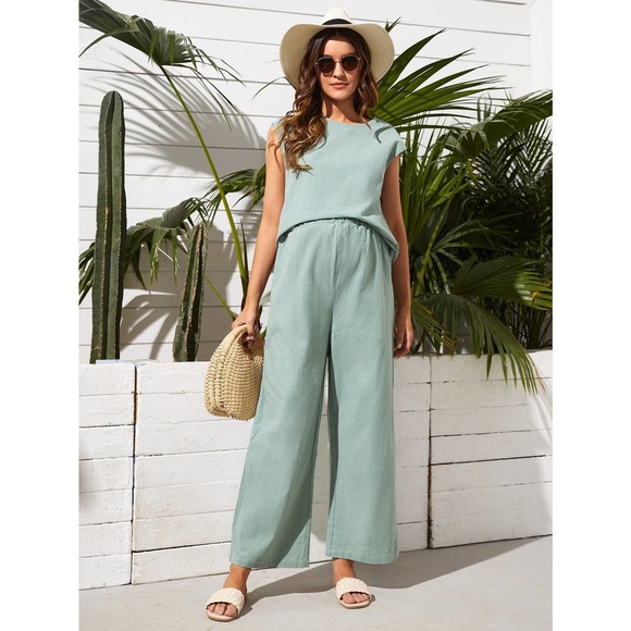 Maternity Batwing Sleeve Keyhole Back Top Wide Leg Pants Set - Picture 11 of 11